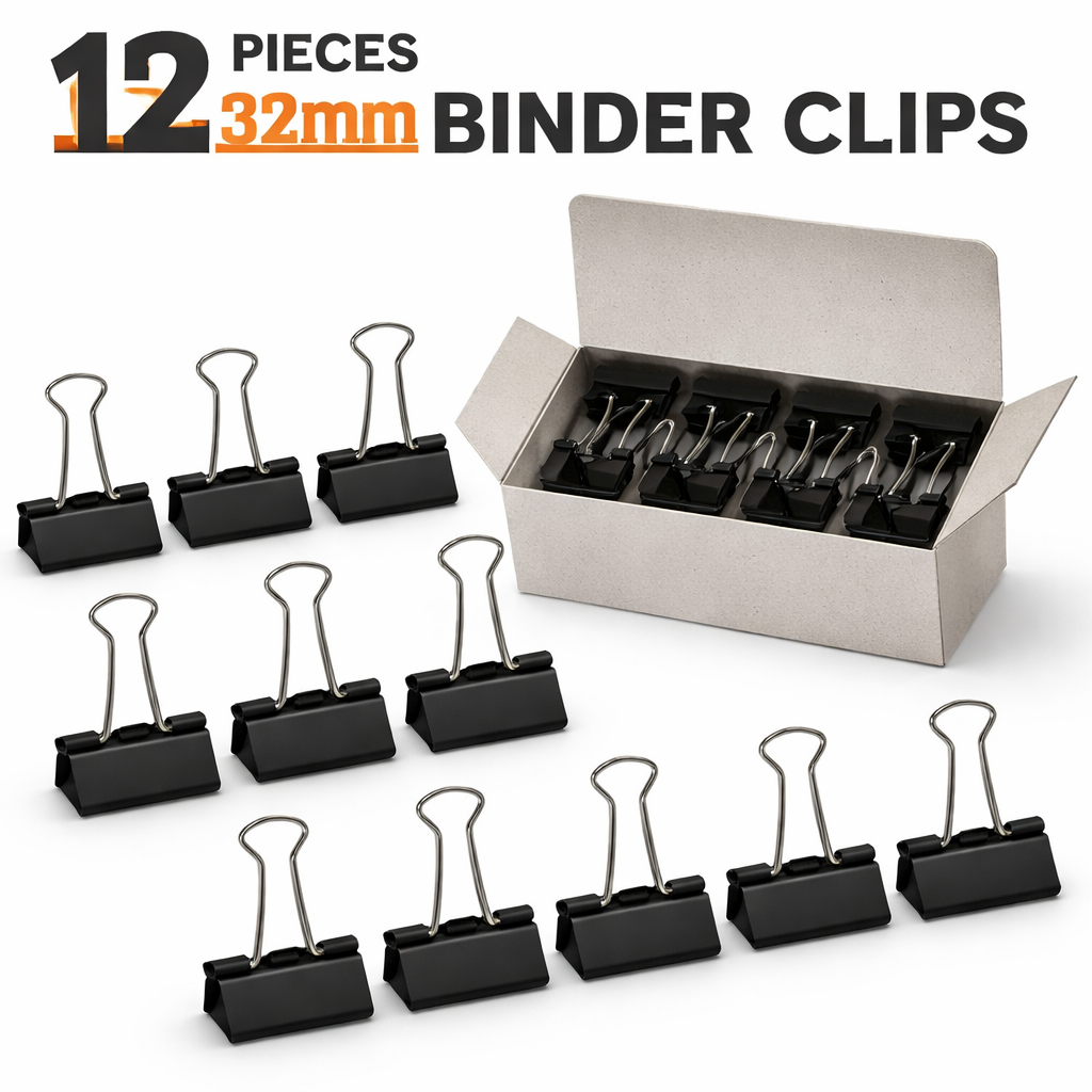Binder Clips Black 12pcs Box 32mm
