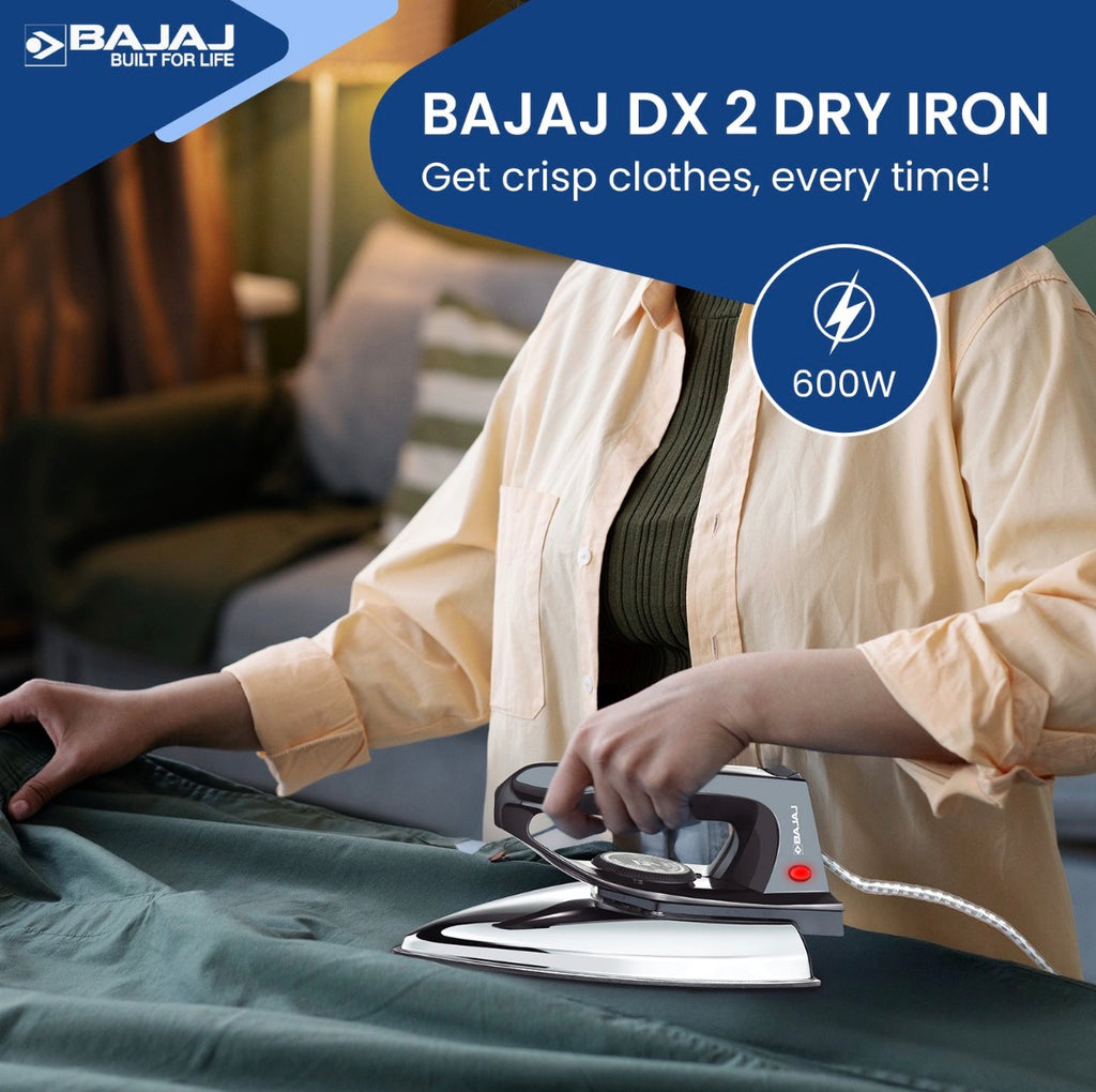 Bajaj DX-2 600W Dry Iron - Non-Stick Soleplate, Cool Touch Body, Lightweight Design (Black)