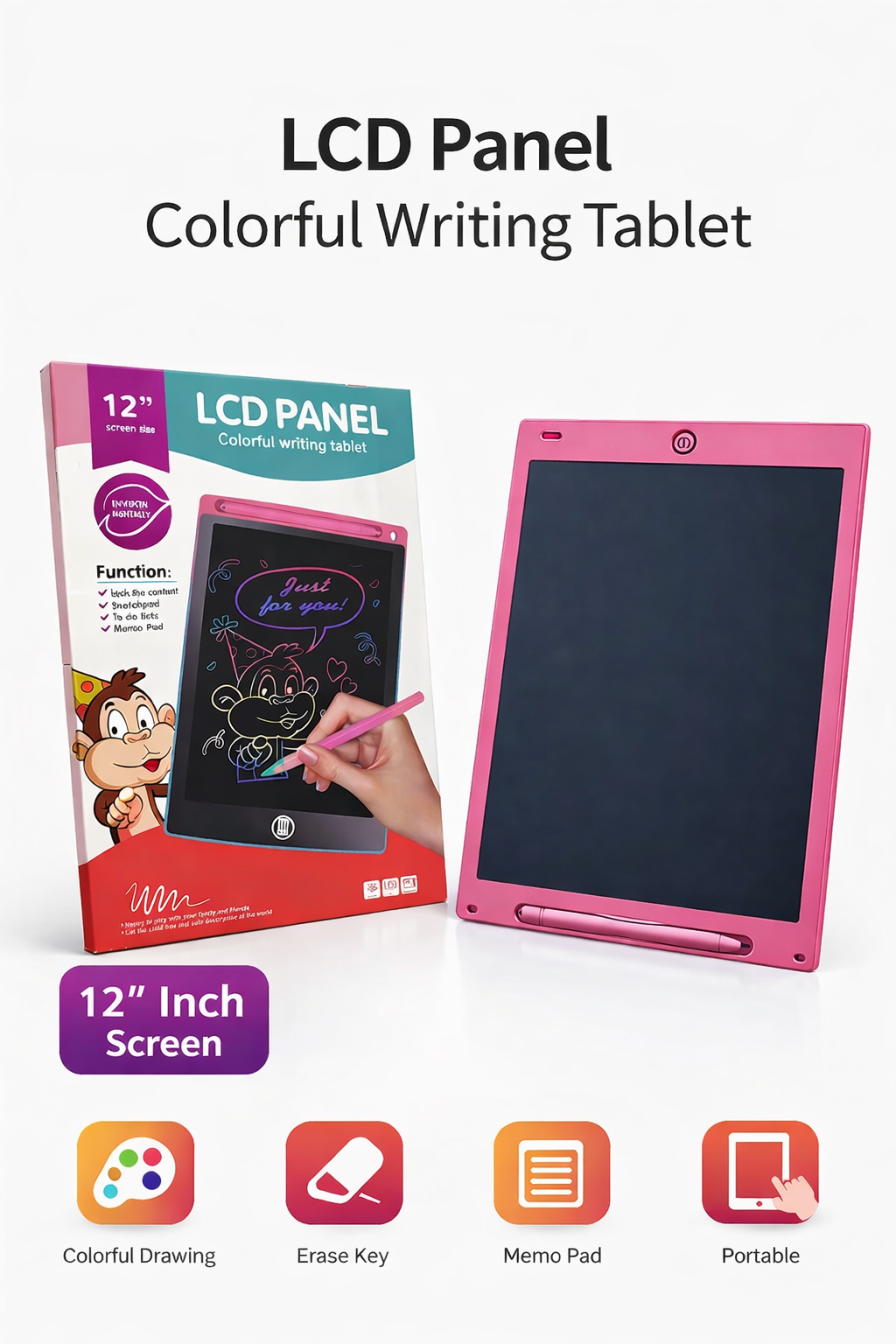 12” LCD Drawing Panel for Kids (Pink)